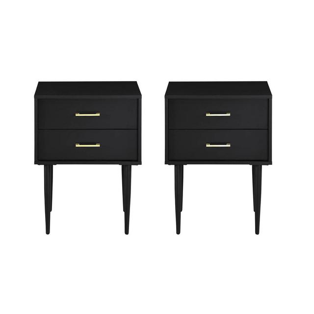 Set of 2 Ora Mid-Century Modern 2 Drawer Nightstands Solid Black - Saracina Home