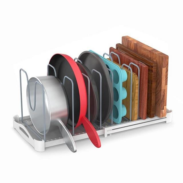 EVERIE Adjustable Bakeware Organizer Pot Lid Holder Rack for Pots, Cake Molds, Cutting Boards, Mats, Cookware, GS02SS, Pack of 2