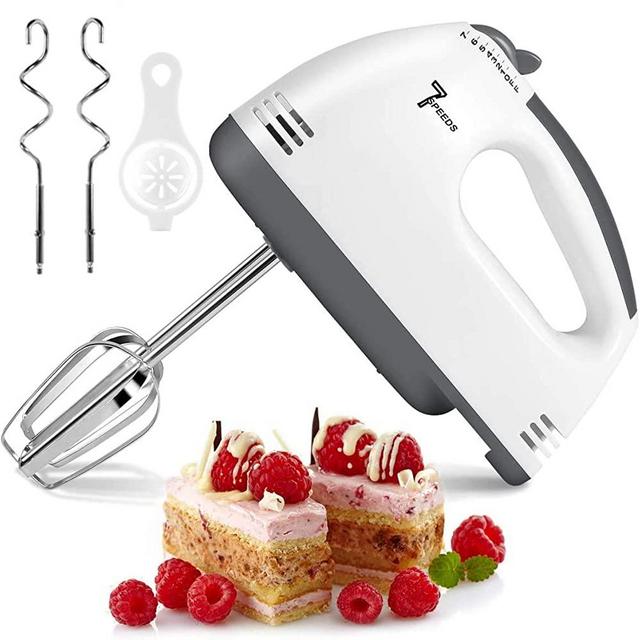 Hand Mixer Electric, 7-Speeds Lightweight Powerful Hand-Held Electric Mixer, Portable Kitchen Mixer Stainless Steel Egg Whisk with Egg White Separator, Dough Sticks and Egg Sticks for Baking, Cakes