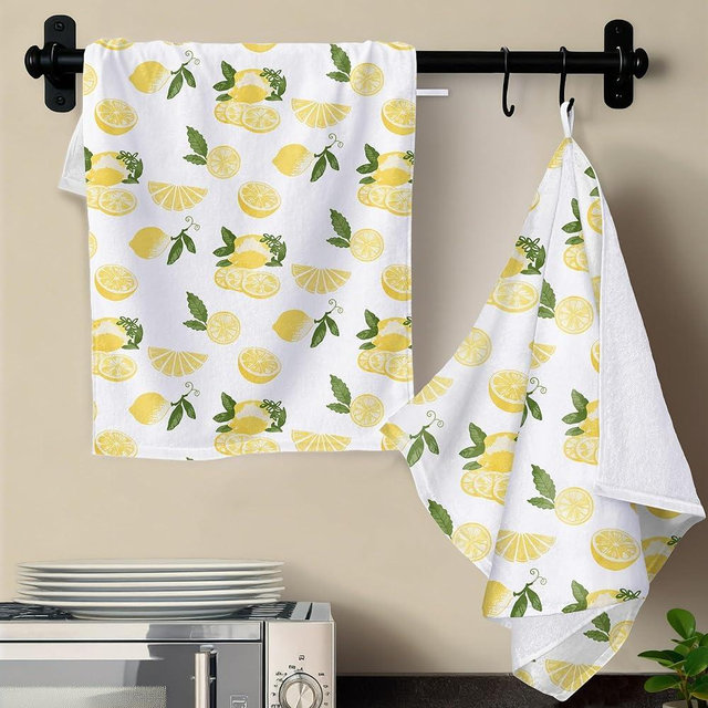 VOOVA & MOVAS Lemon Kitchen Towels 2PC, 16"x26" - 100% Cotton | Soft | Absorb |Low Lint | Daily Use, Dish Towels for Kitchen