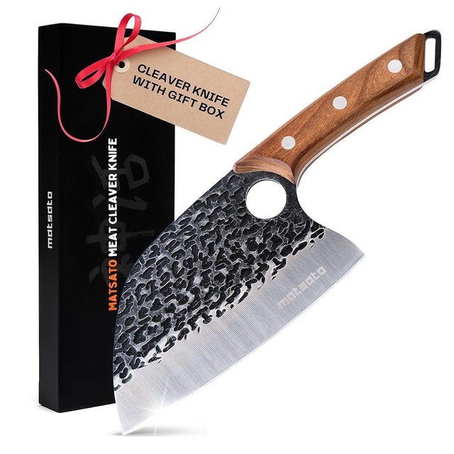 Matsato Cleaver Knife – Japanese Steel Cooking Butcher Knife for Meat & Vegetables Chopping, 5.8 Inch Kitchen Knife, Christmas Kitchen Gift for Men & Women