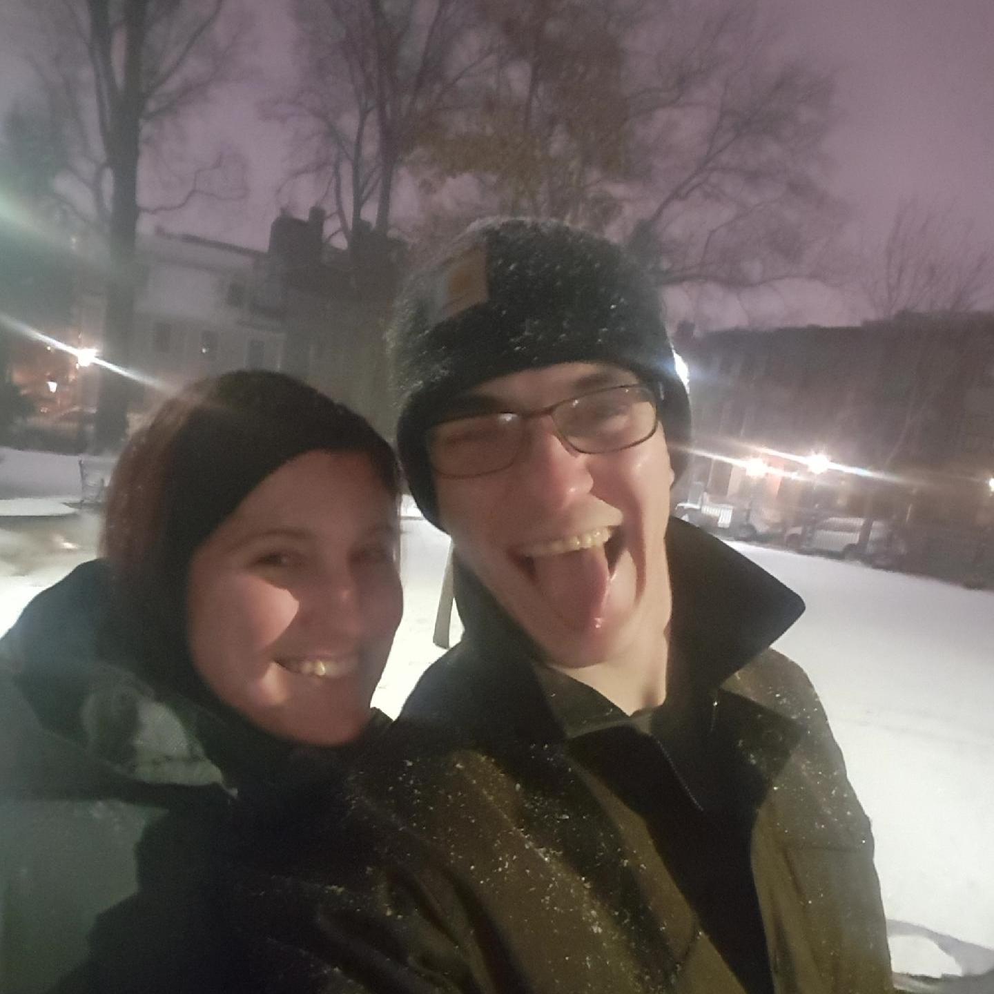 Finally a picture that does his personality justice! My goofball, during a beautiful snowfall in Boston for dating anniversary & Valentines. Life threw us some curveballs, but we made the best of it!