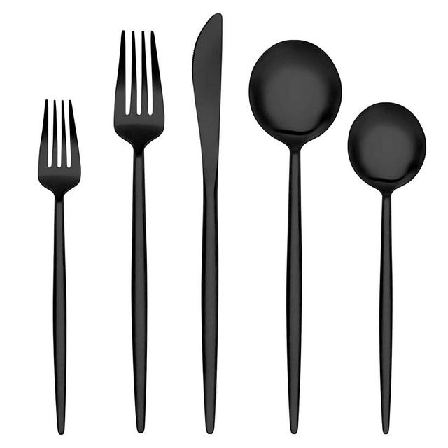 Matte Silverware Set,20 Piece Stainless Steel Flatware Set,BEGEEL Satin Finish Tableware Cutlery Set for 4,Kitchen Utensil Sets for Home and Restaurant,Dishwasher Safe(Matte Black 20P)