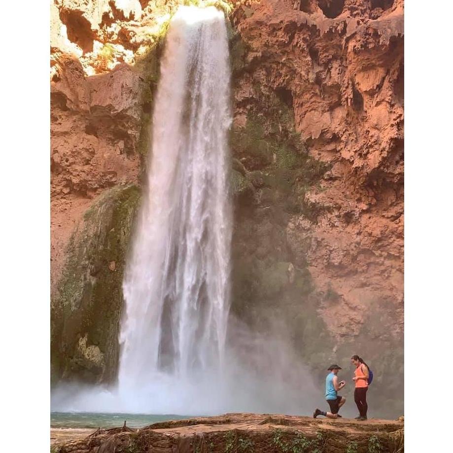 We hiked a treacherous 10 miles to Havasupai Village. We then made a steep descent to Mooney Falls where the proposal happened :)