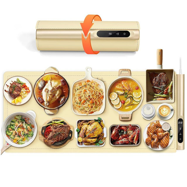 Newise Graphene Food Warming Mat for Countertop, Extra Large (XXL 36”x 16") Electric Warming Tray with 6 Temp Settings, Portable Food Warmers for Buffets Party, Practical Gifts for Mom Wife, Beige