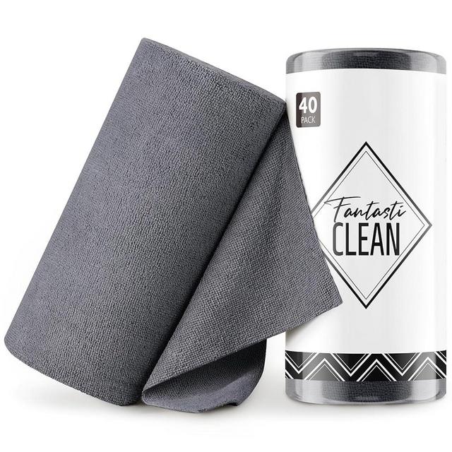 Fantasticlean Microfiber Cleaning Cloth Roll -40 Pack, Tear Away Microfiber Towels, 12" x 12", Reusable, Washable, Scratch Free, Ultra Absorbent Dish Rags for Car, Home, Garage or Shop (DimGrey)