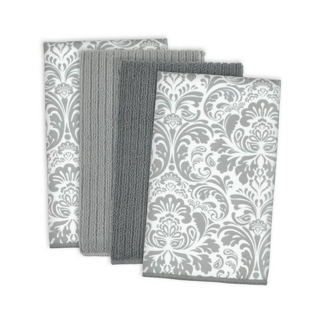 Design Imports Damask Microfiber Dishtowel, Set of 4