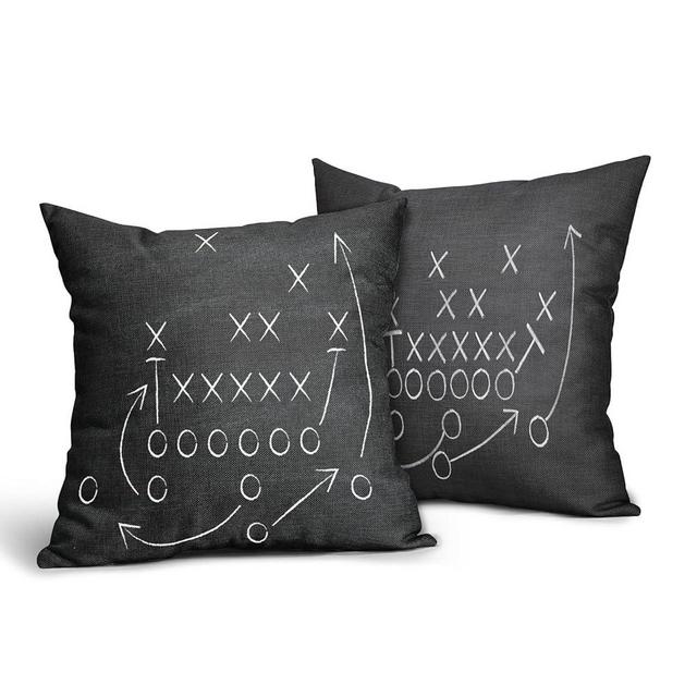 American Football Pillow Cover Set of 2 Tactics Chalk Blackboard Drawing Cotton Linen Polyester Decorative Throw Pillow Case Cushion Cover for Bedroom Sofa Living Room Couch Chair Office 18 x 18 Inch