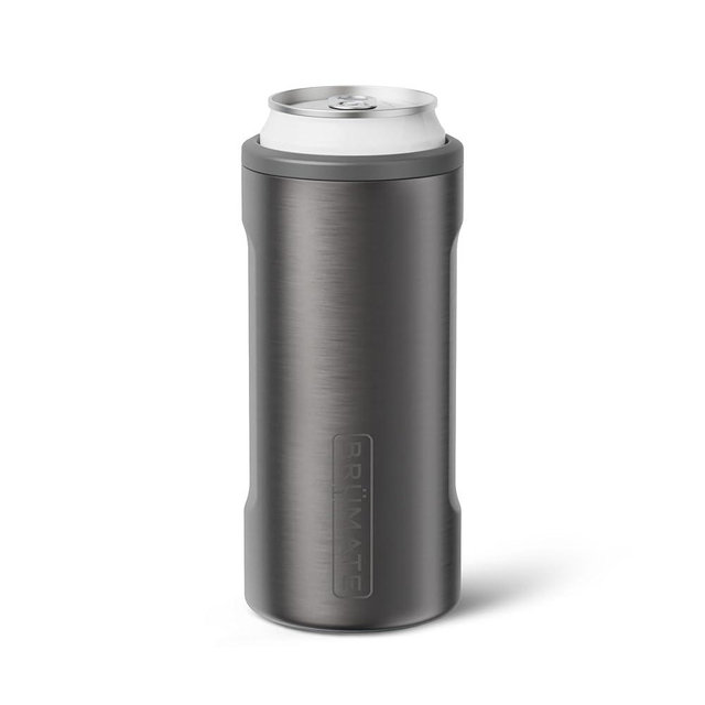 BrüMate Hopsulator Slim Can Cooler Insulated for 12oz Slim Cans | Skinny Can Insulated Stainless Steel Drink Holder for Hard Seltzer, Beer, Soda, and Energy Drinks (Black Stainless)