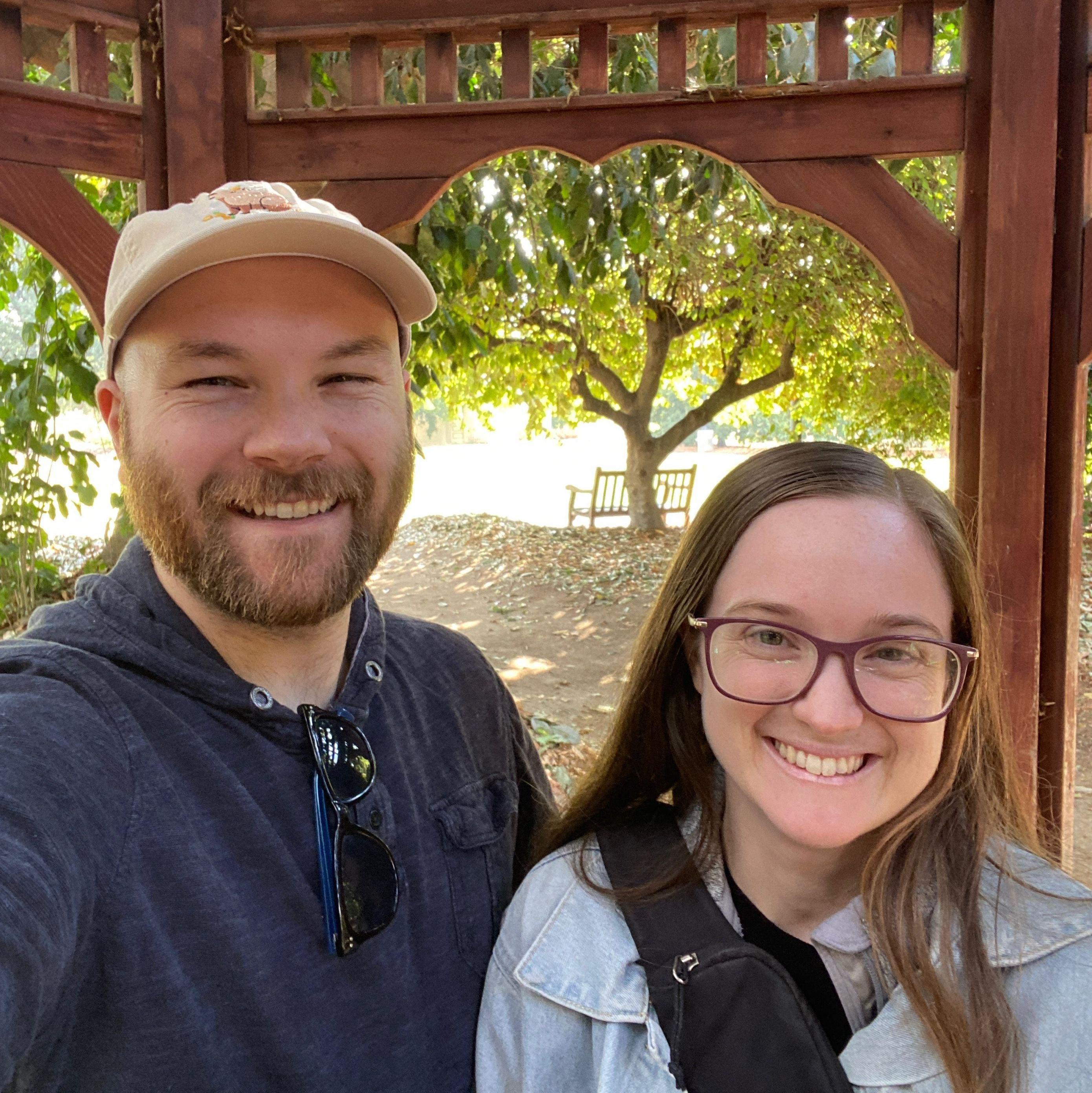 On our first adventure at the Fullerton Arboretum (the wedding site)!