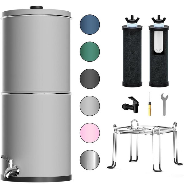 Purewell 3-Stage 0.01μm Ultra-Filtration Gravity Water Filter System, NSF/ANSI 42&372 Certification, 304 Stainless Steel Countertop System with 2 Filters and Stand, Reduce 99% Chlorine, 2.25G, PW-OB