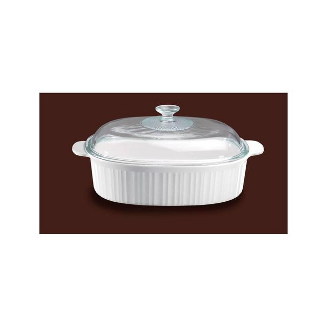 CorningWare French White 4qt Oval Ceramic Casserole with Glass Cover