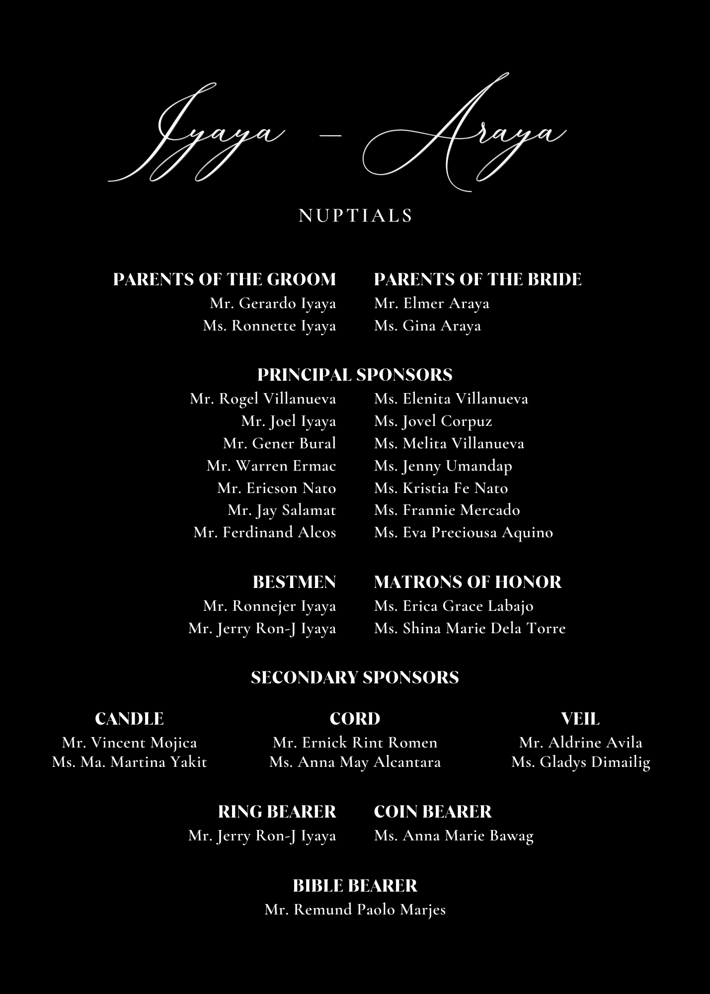 The Wedding Website of ELGINDAE ARAYA and JERRONNE IYAYA