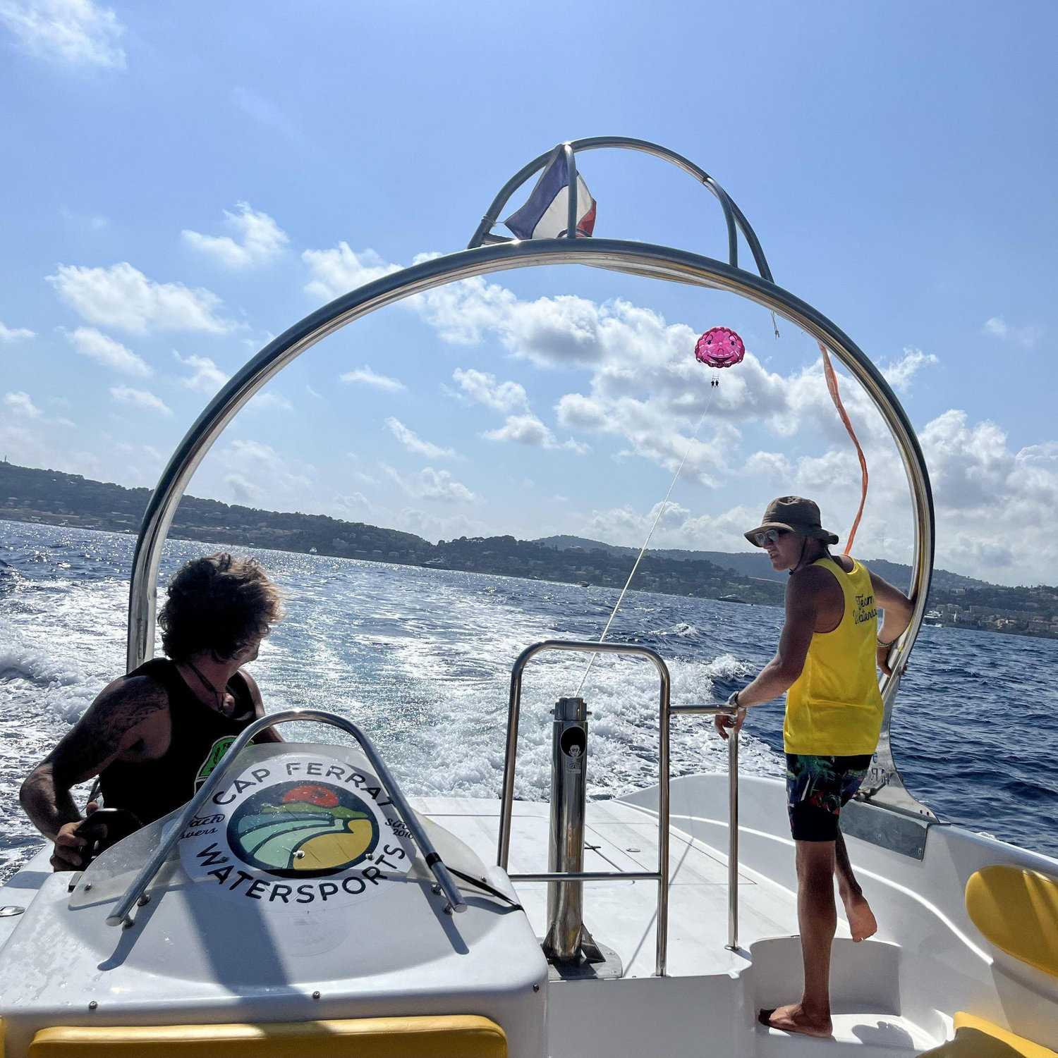 Parasailing in Nice, FR (We are in the pink parachute)