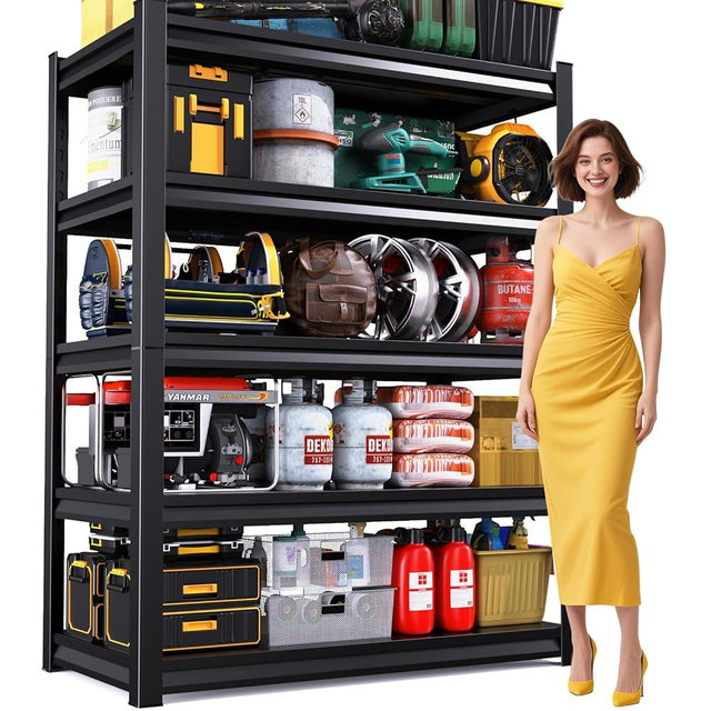 72”H Garage Shelving,Adjustable Garage Storage Shelves,2500LB Heavy Duty Shelves,Easy Assembly Metal Shelves, 5T Shelving Unit Metal Shelf Rack for Basement Industrial Black 72”H*35.4''W*15.7''D