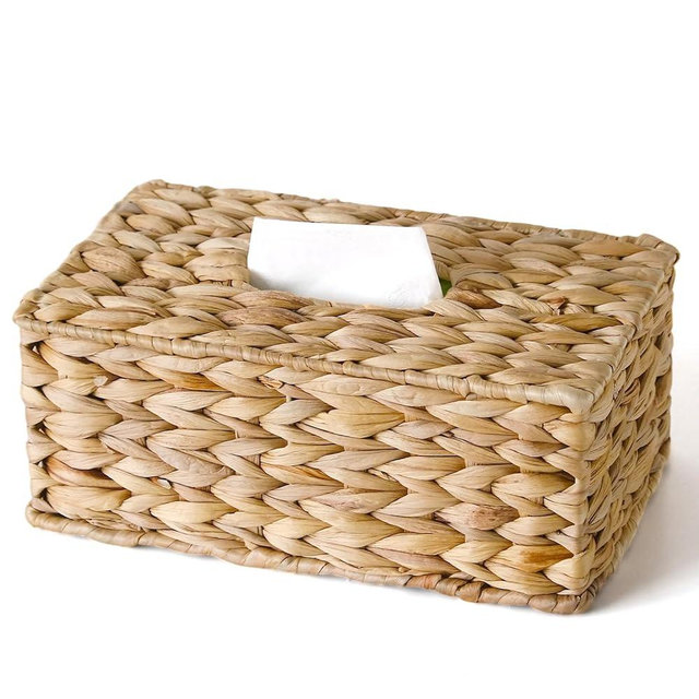 Rectangular Natural Rattan Tissue Box Cover, Hand Woven Wicker Holder for Facial Tissues, Wicker Tissue Holder Ideal for Bathroom Living Room, Tissue Holders Decorative for Kitchen Office and Desk