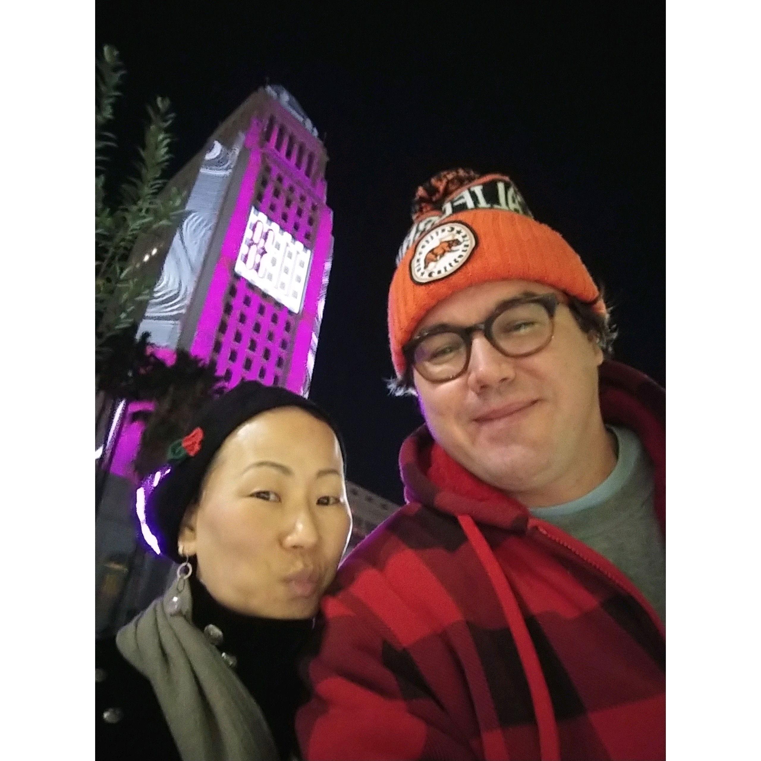 Celebrating New Year in downtown LA.