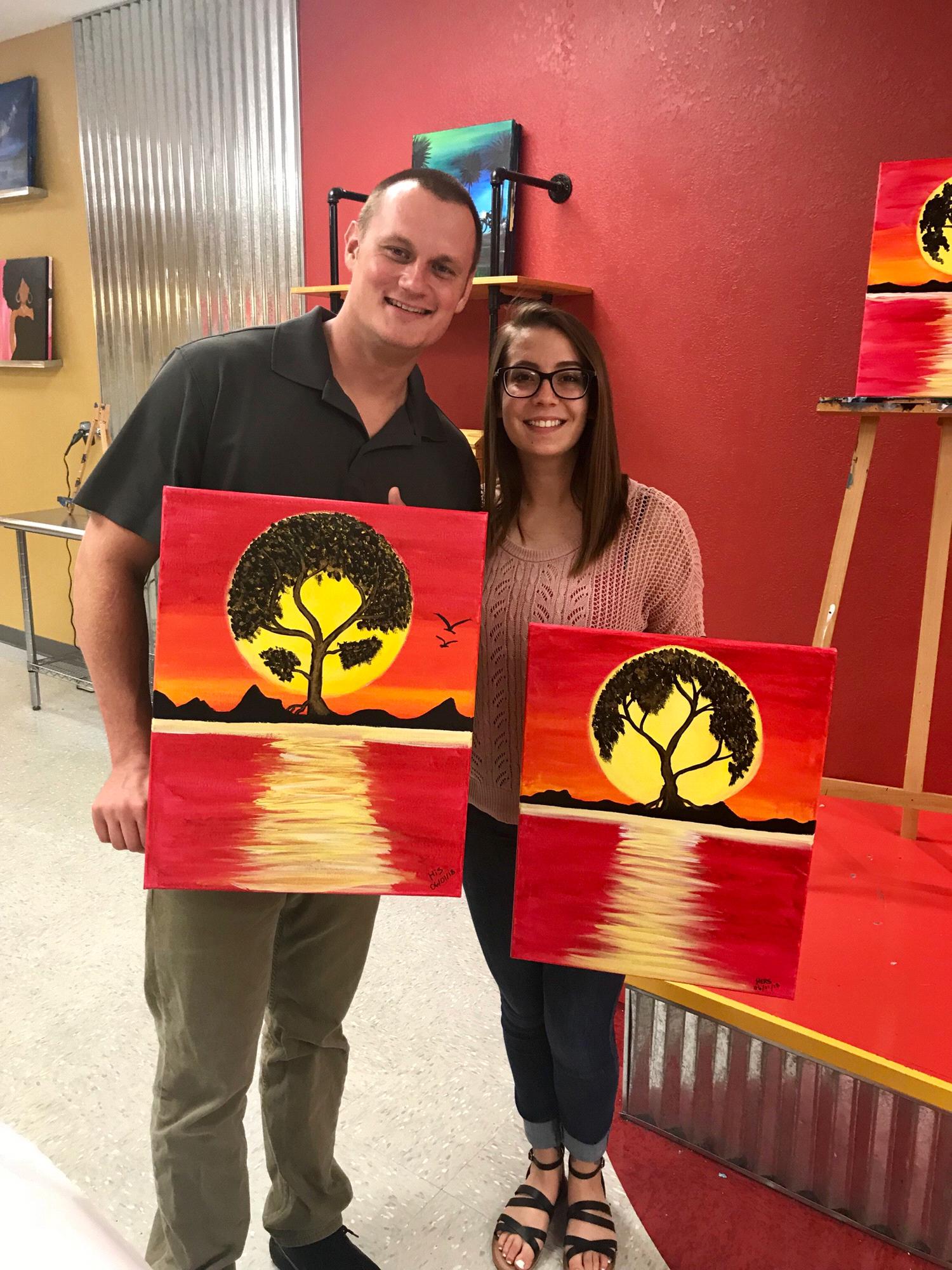 Drew surprised Becca with a wine and painting date!