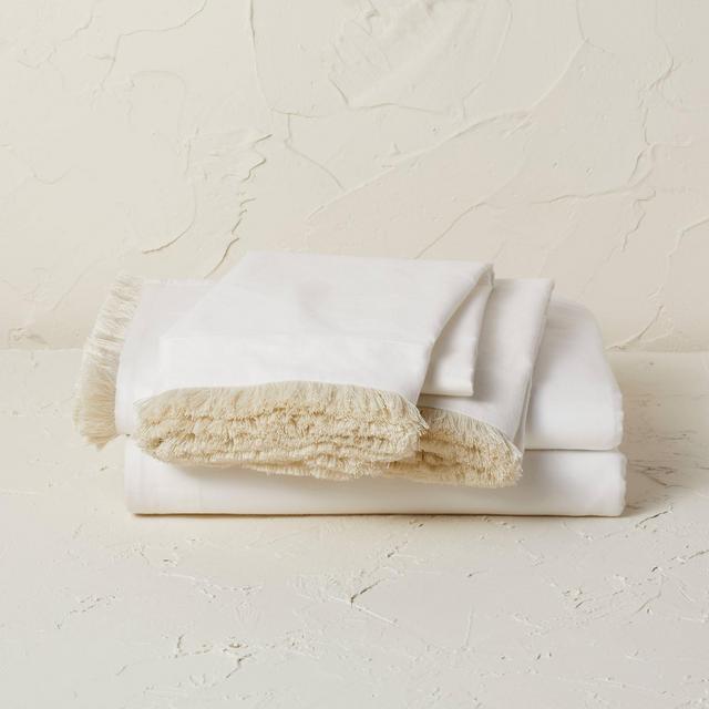 Queen Fringe Cotton Percale Sheet Set Cream - Opalhouse™ designed with Jungalow™
