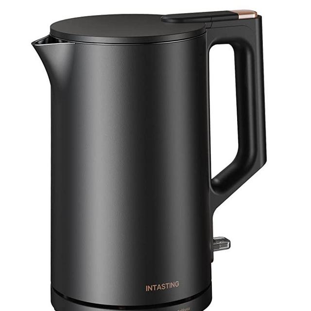 INTASTING Electric Kettle, 304 Stainless Steel Interior, BPA-Free, Double Wall 1.5L Hot Water Boiler, 1500W Tea Kettle with Auto Shut-Off & Boil Dry Protection, Cordless Base & LED Indicator
