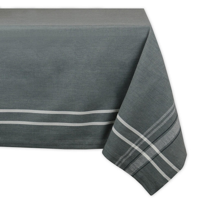 84"x60" French Stripe Chambray Tablecloth Gray - Design Imports