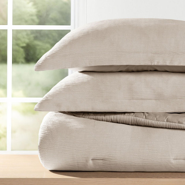 Cloud Weave Textured Comforter Set, Plush All-Season Down Alternative, Ultra Soft, 3-Piece Set - Becky Cameron, Tan, King/California King