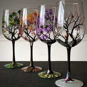 Four Seasons Tree Wine Glasses – 4 Pieced Stemmed Set