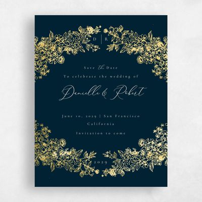 Darkest Teal, Blue Wedding Save the Date - Sawyer Portrait Foil