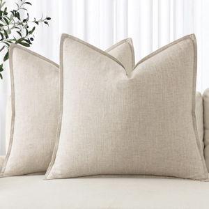 MIULEE Decorative Linen Euro Sham Pillow Covers 22x22 Inch Natural Beige Boho Farmhouse Neutral Couch Throw Pillows for Bed Pack of 2 Accent Modern Pillowcase Sofa Livingroom Home Decor