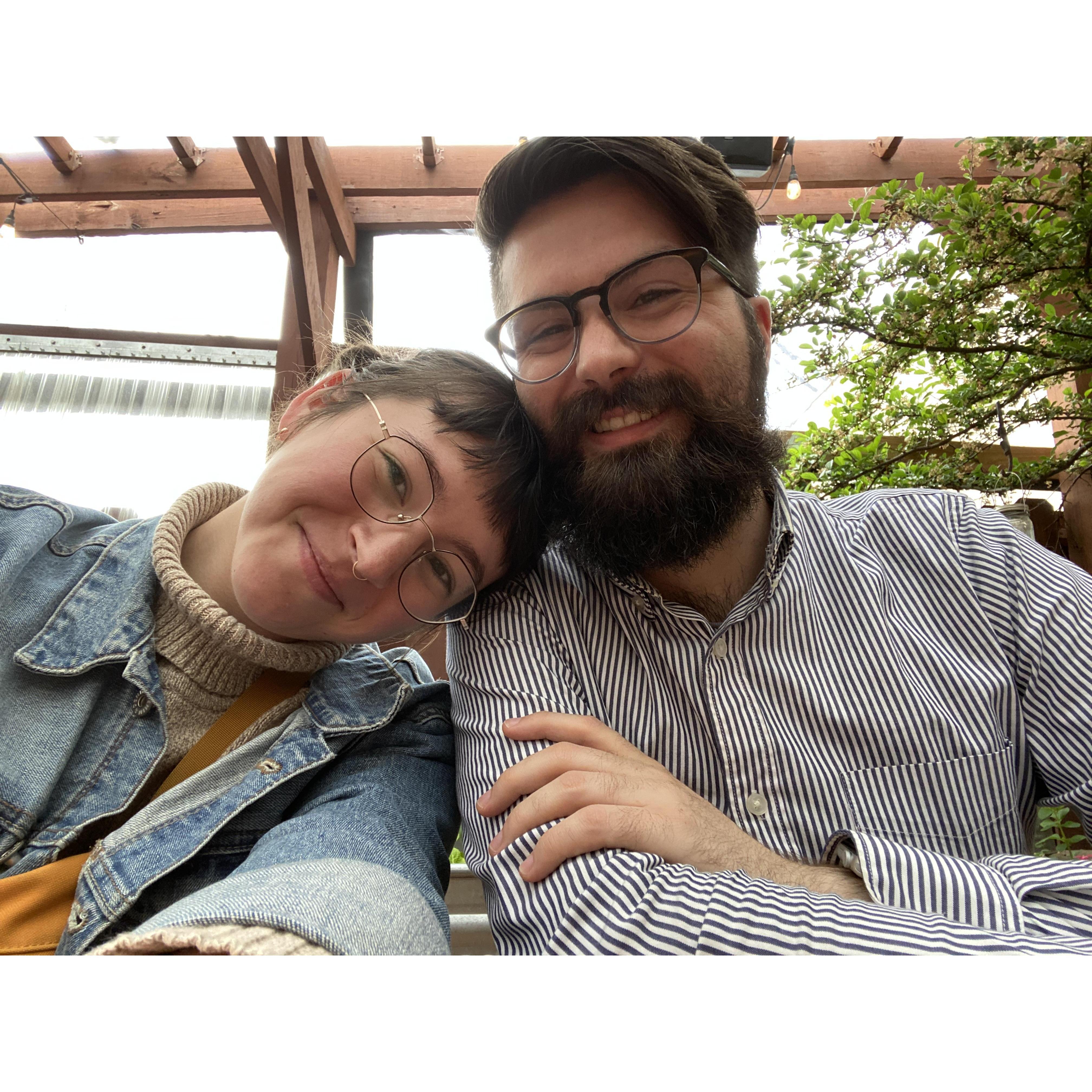 Enjoying some time with each other at Double B's Barbecue near where we live in Wisconsin.