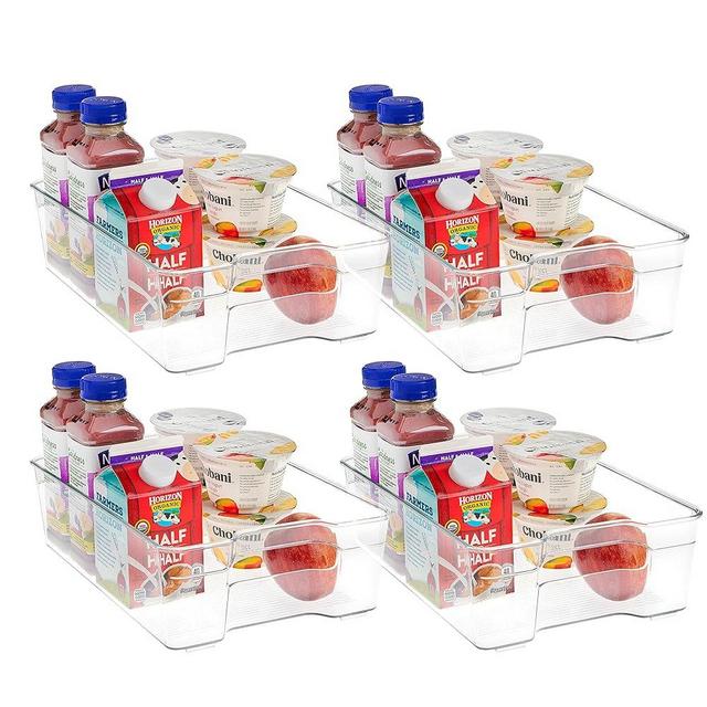 SIMPLEMADE Clear Refrigerator Organizer Bins - Clear Bins for Fridge, Containers for Fridge and Freezer, Multipurpose Storage for Kitchen, Office, Bathroom, Pack of 4 (8" x 12")