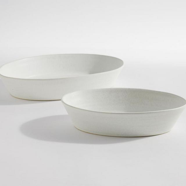 Larkin Stoneware Oval Walled Serving Platters, Set of 2 - Shell White