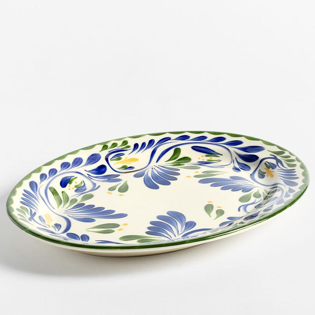 Puebla Multi Porcelain Oval Serving Platter - Blue/Green