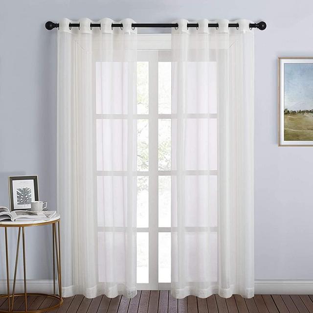 NICETOWN Sheer Curtains for Bedroom Windows 84 inch Length, Grommet Casual Voile Sheer with Light Filter Window Treatments for Nursery/Living Room, Beige, Set of 2, 54" Wide