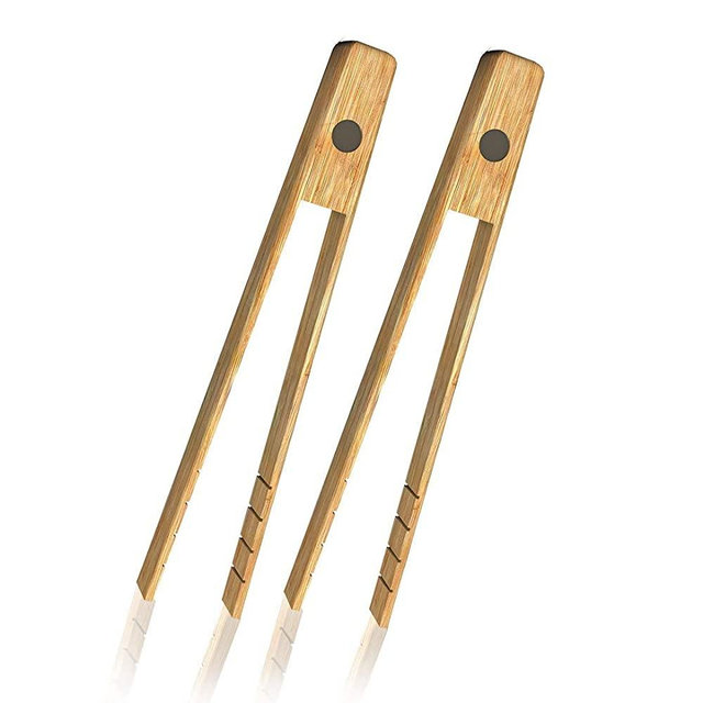 Toaster Tongs With Magnet | Kitchen Utensils For Cooking & Holding Toast Bacon Muffin Bagel Bread | 8 Inch Long Natural Toxic Free Bamboo| 2 Untis Set