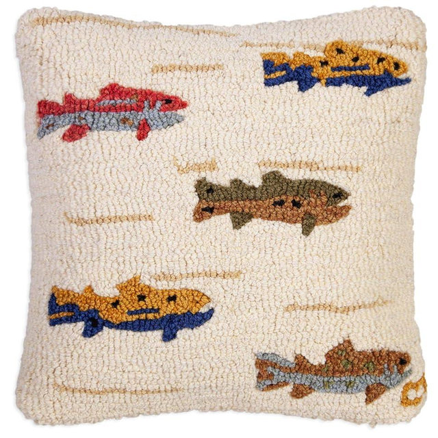 Chandler 4 Corners Artist-Designed Summer Trout Hand-Hooked Wool Decorative Throw Pillow (18 in x 18 in) Lake & Lodge Pillow for Couches & Beds - Easy Care & Low Maintenance - Lake House Cabin Pillow