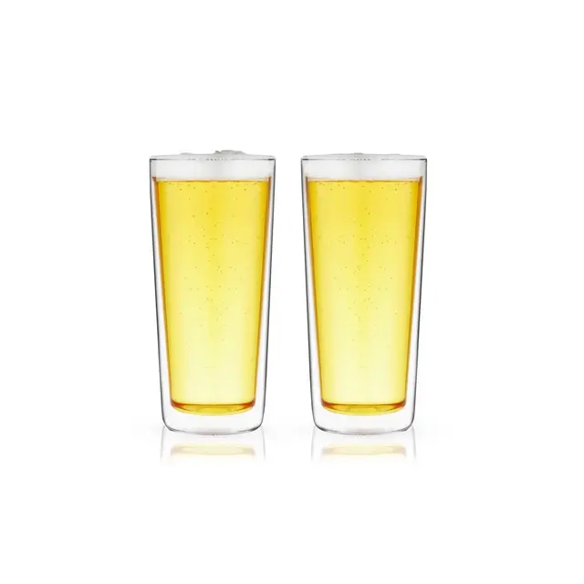 True Double Walled Beer Glasses - Insulated Pint Glasses - Double Wall Glasses - Beer Mugs Clear 16oz Set of 2
