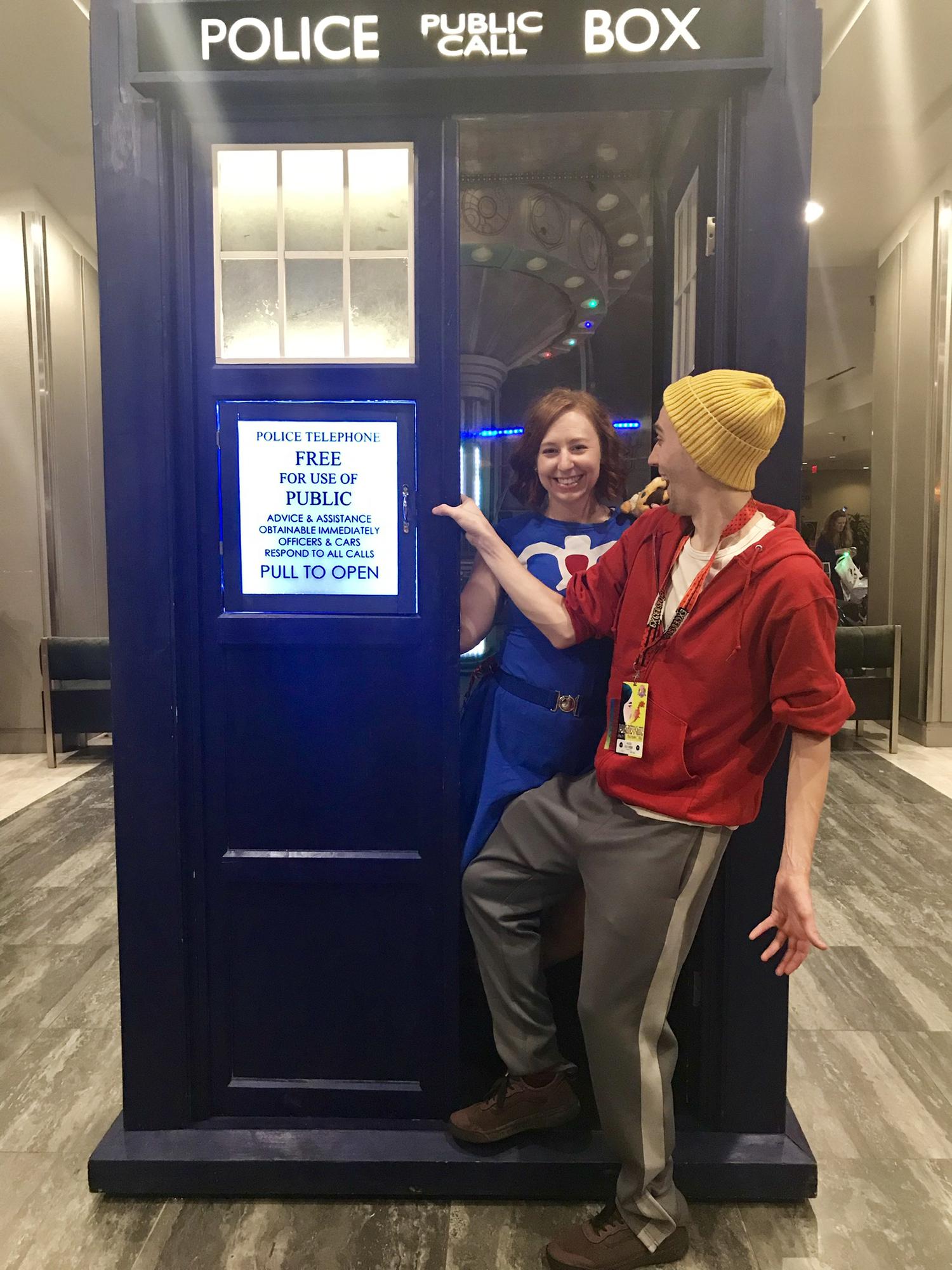 Dragon Con 2019.  Nausicaa (Nausicaa of the Valley of the Wind) and Todd Chavez (BoJack Horseman) in a TARDIS.
For those who don't know, I am a huge Doctor Who fan!