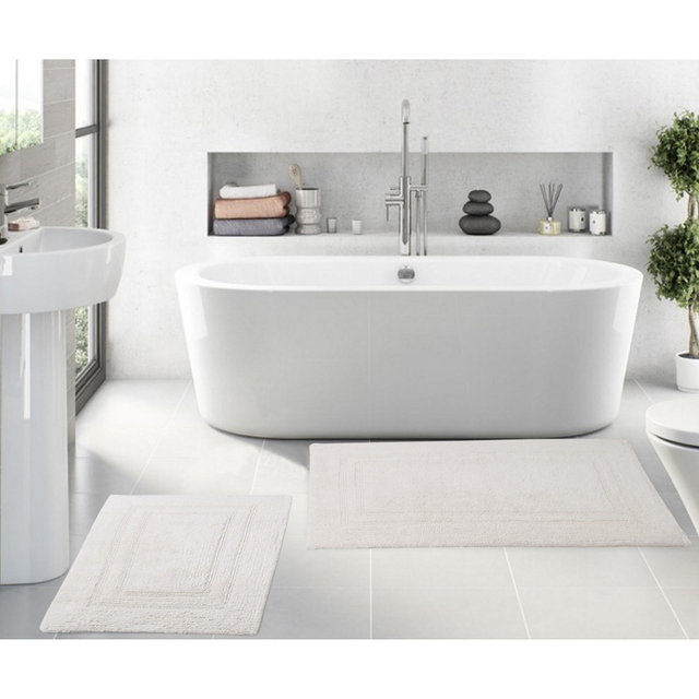 Luxury Reversible Bathroom Rugs Set, Washable Rug, Soft Cotton Extra Soft and Absorbent bath Rug, Non-Slip Bath Mat Set, 2 Pcs Set, Ivory