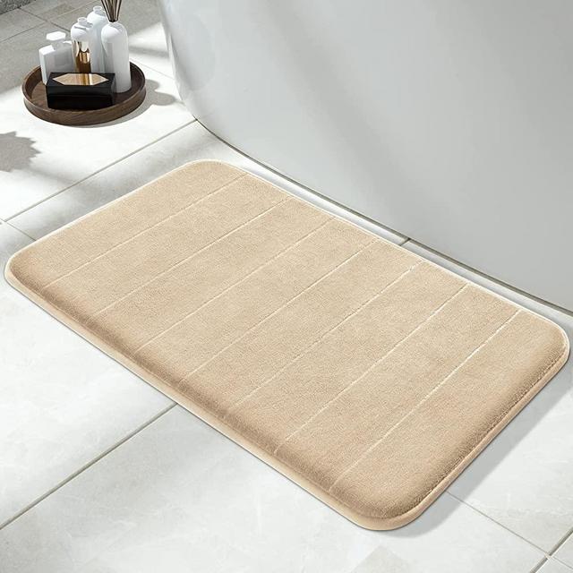 Yimobra Memory Foam Bath Mat Large Size 31.5 by 19.8 Inches, Soft and Comfortable, Super Water Absorption, Non-Slip, Thick, Machine Wash, Easier to Dry for Bathroom Floor Rug, Beige