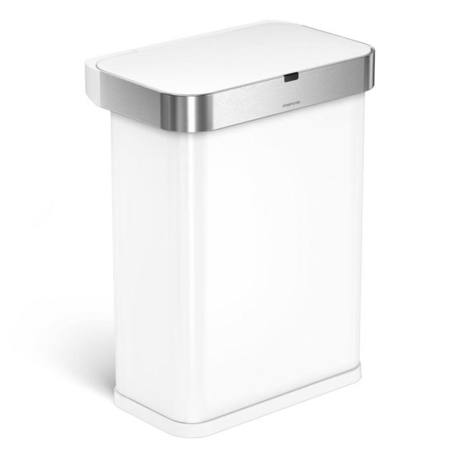 simplehuman® 58-Liter Rectangular Voice/Motion Sensor Trash Can in White Stainless Steel