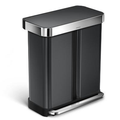 simplehuman 58 ltr Dual Compartment Rectangular Recycling Step Trash Can Black Stainless Steel