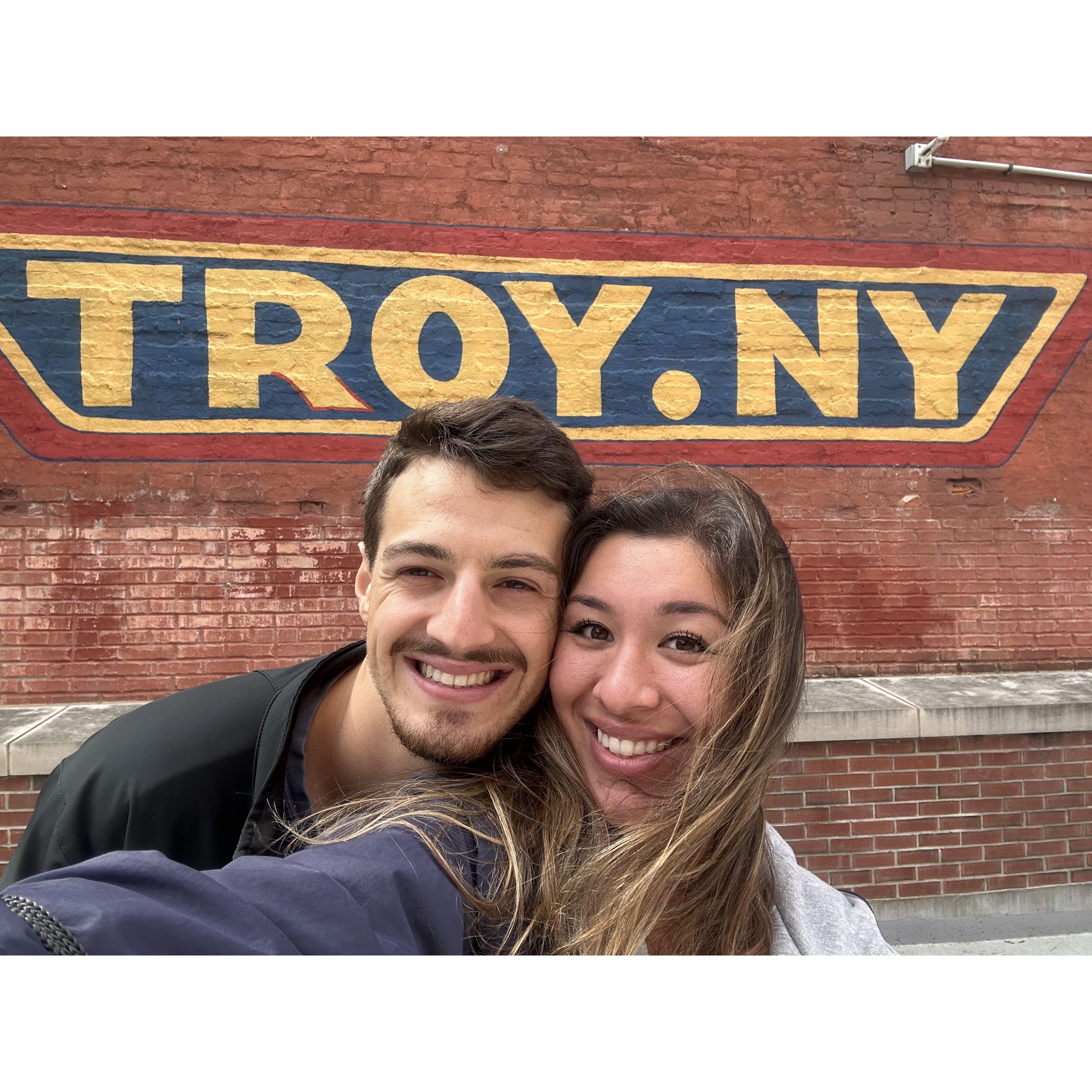 Back to Troy as alumni! (the random red paint on the "R" still haunts Nicole to this day)