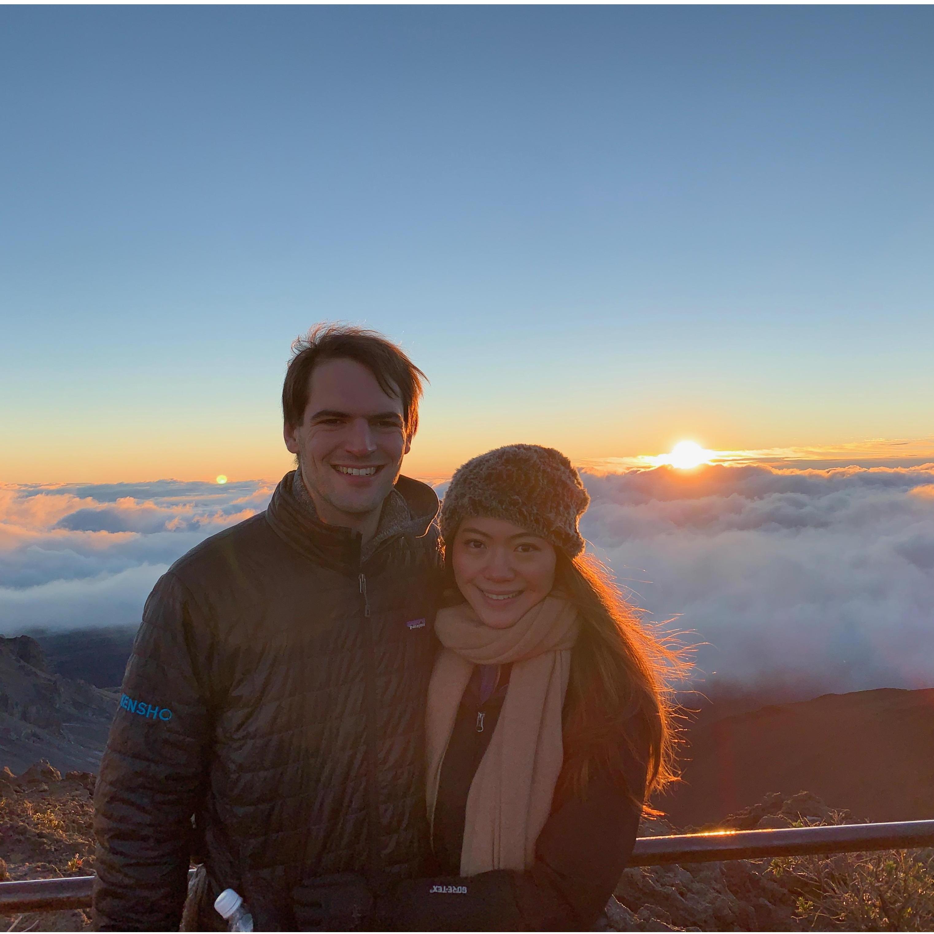 Watching the sunrise on top of a dormant volcano in Maui