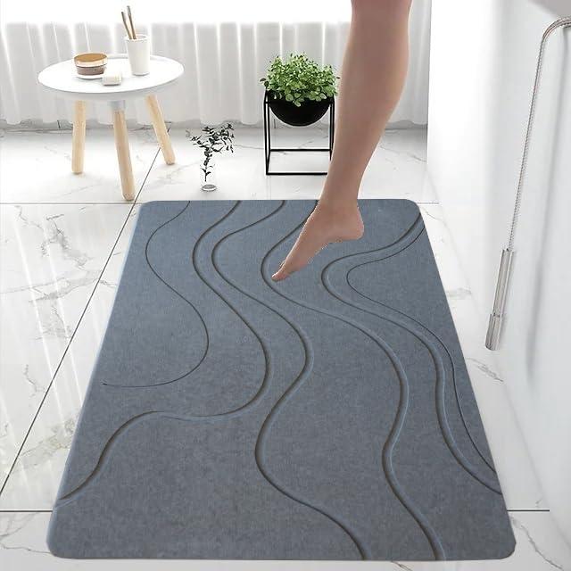 Evovee Stone Bath Mat Diatomaceous Earth Bath Mat Stone Rug Stone Bath Mats for Bathroom Fast-Drying Stone Bath Mat Absorbent Natural Diatomite Bath Stone Mat Stone Shower Mat Non-Slip Waves Ripple