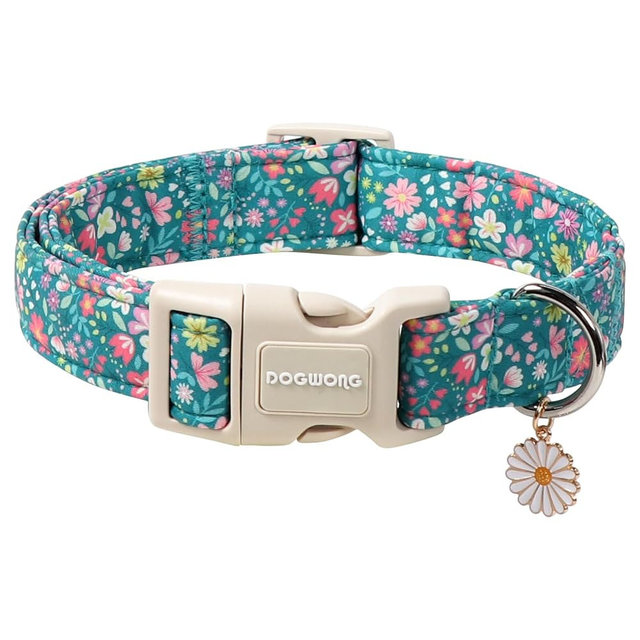 DOGWONG Blue Flower Dog Collar, Purple Daisy Dog Collar Adjustable Soft Fabric Girl Pet Dog Collars Cute Puppy Necklace for Small Medium Large Dogs