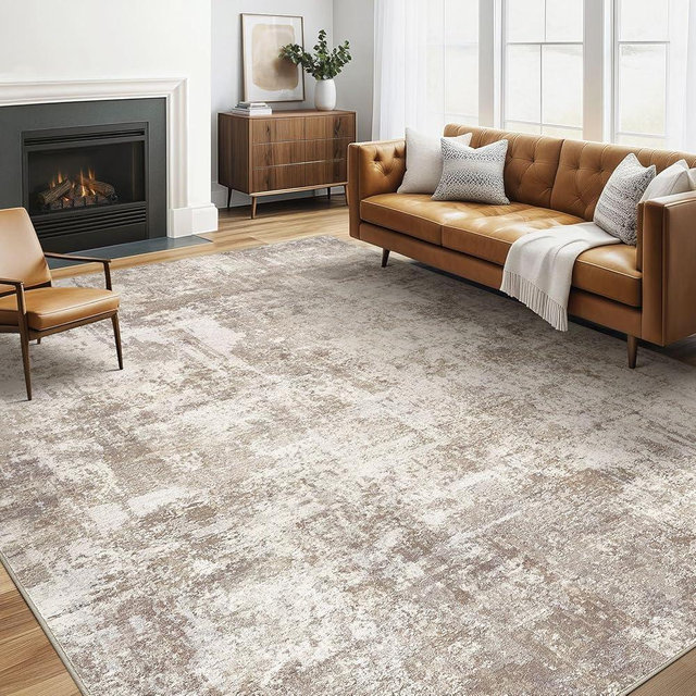 LOONGRUG 5x7 Area Rugs Living Room: Washable Large Abstract Soft Rug Stain Resistant Indoor Floor Non-Slip Accent Carpet for Women Modern Home Enthusiasts Aged- Bedroom Nursery Playroom- Beige Brown