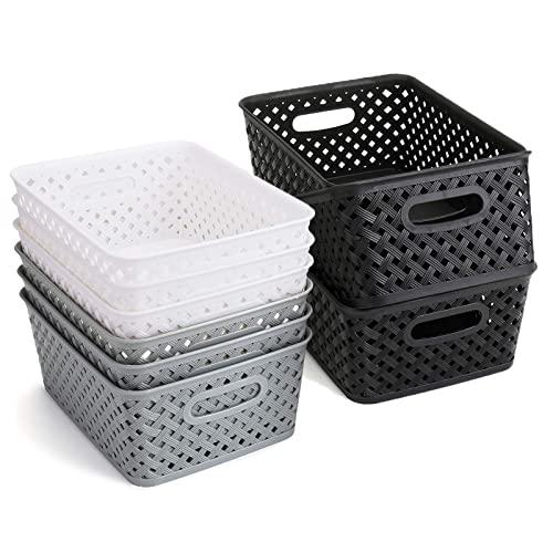 Bekith 9 Pack Plastic Storage Basket, Organizer Tote Bin for Closet Organization, De-Clutter, Accessories, Toys, Cleaning Products and More