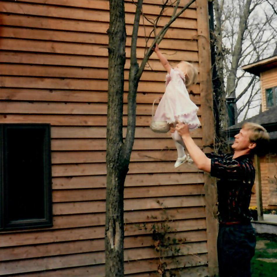 1995 - Dad helping Charlotte during an Easter egg hunt