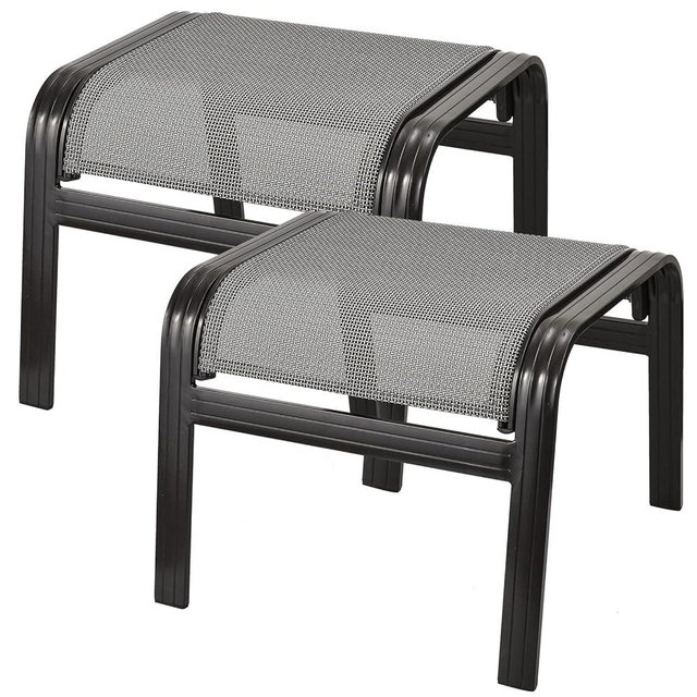 Deguifei Patio Ottomans Outdoor Foot Rest Aluminum Patio Footstool Samll Seat Wicker Furniture Patio Ottoman 2 Pieces Grey